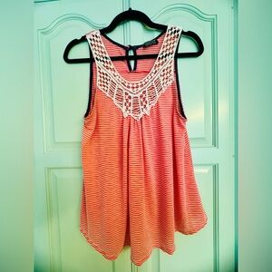 Papermoon Coral and White Striped Tank Top with Lace